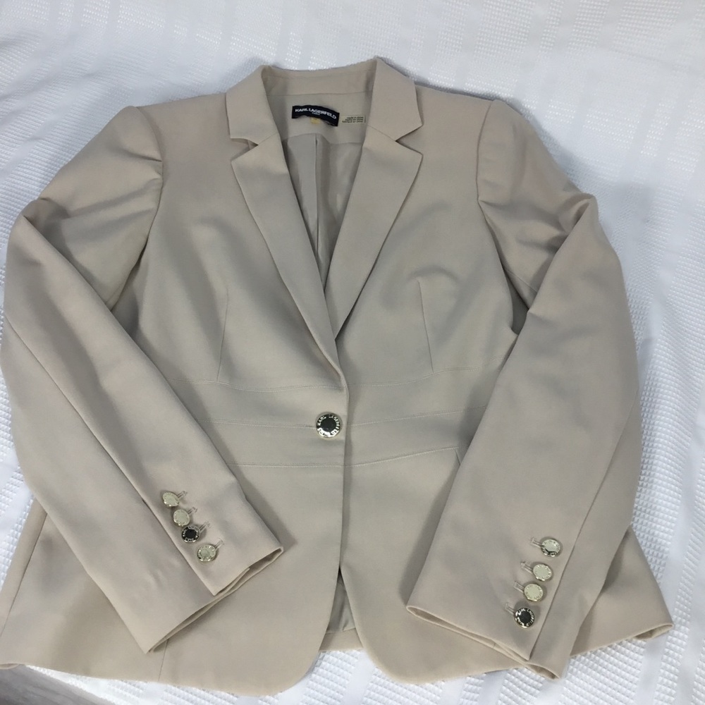 Karl Lagerfeld Paris 1 Button Tan Blazer Size 10 - Picture 8 of 15